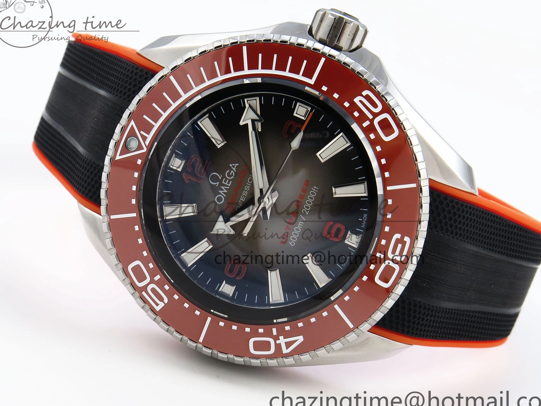 0313 Premium SEAMASTER PLANET OCEAN 6000M ULTRA DEEP 45.5MM SS TF 1:1 BEST EDITION GRAY DIAL ORANGE BEZEL ON RUBBER STRAP A 7761